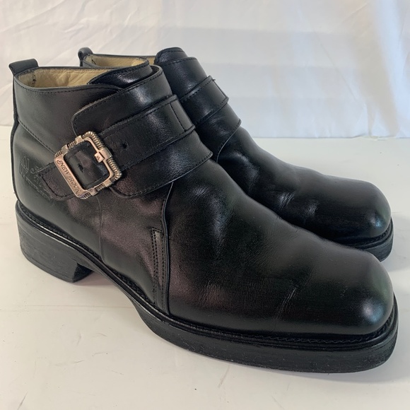 New Rock Black Side Mens Buckle Leather Boots Size 11.5 US  Chunky Chelsea Boots - Picture 1 of 14